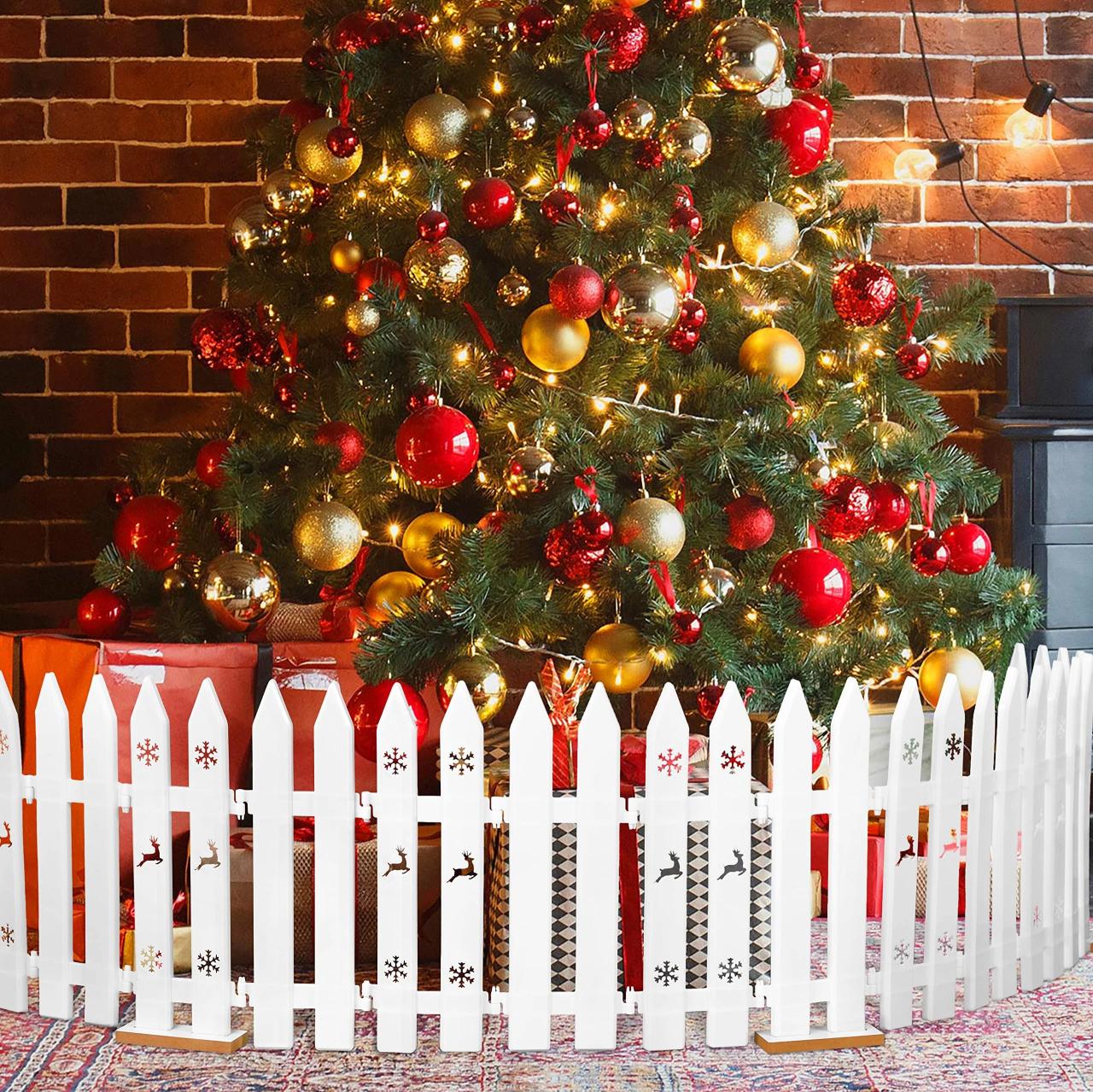 christmas decorations outdoor fence 36 Pieces Christmas Tree Fence Outdoor Mini Fence Christmas Fence