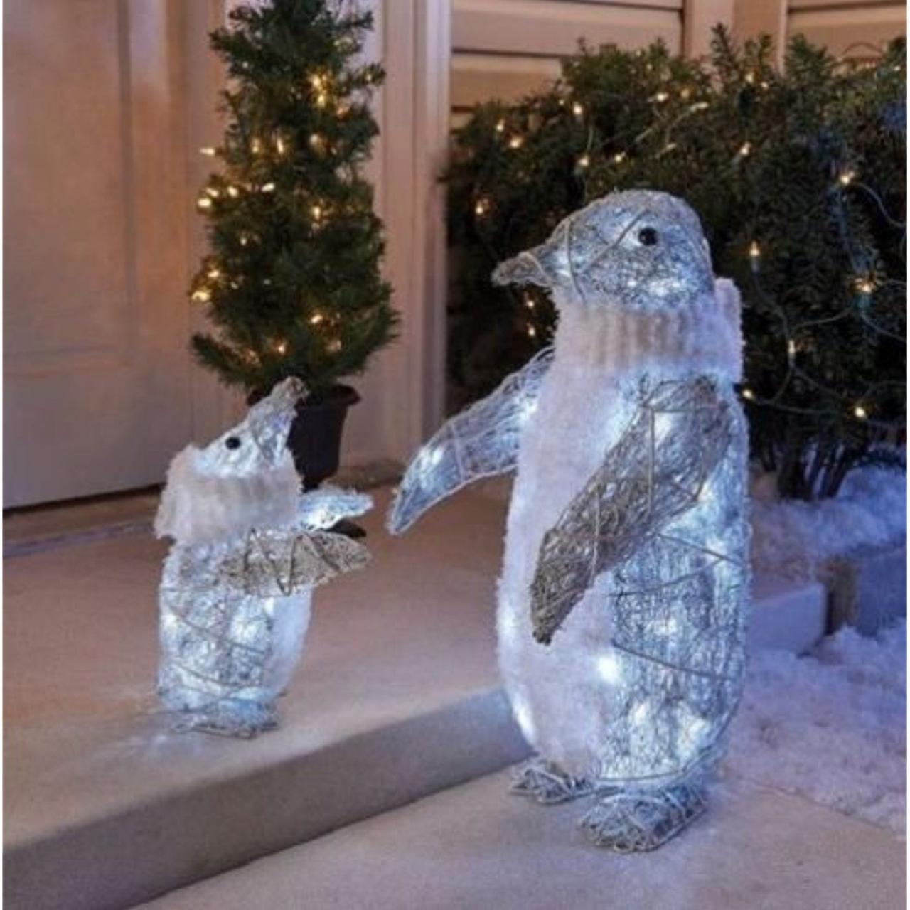 christmas decorations outdoor penguin Outdoor Set of 2 Cool White Twinkling Penguins Christmas Yard Lawn