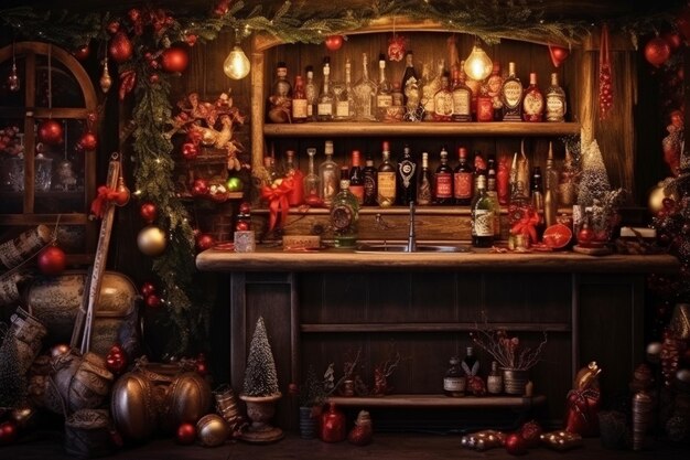 bar counter christmas decor Premium AI Image Christmas bar counter decoration Generative ai High