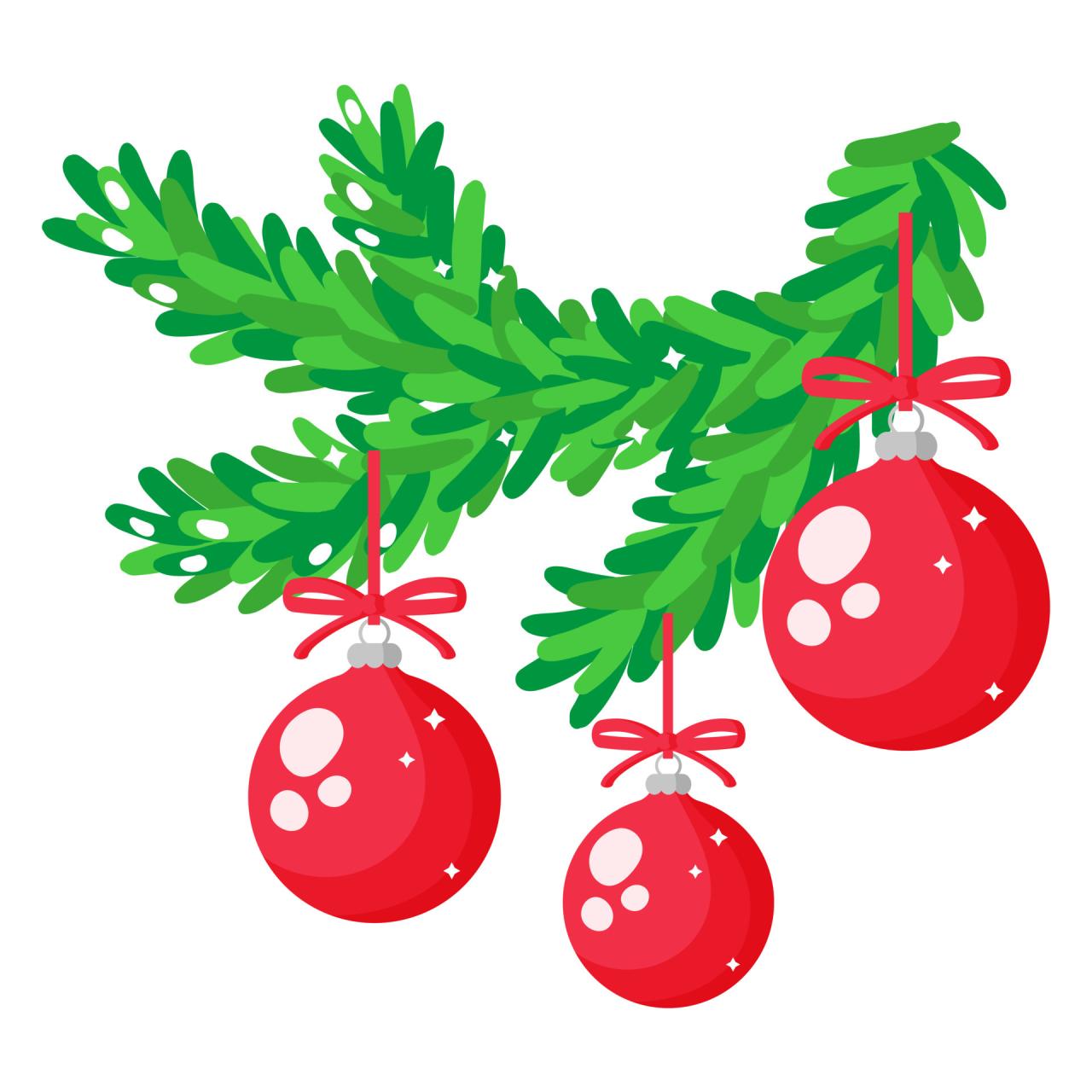 christmas decor ideas cartoon Christmas cartoon festive spruce branch with red decorations. 4242625