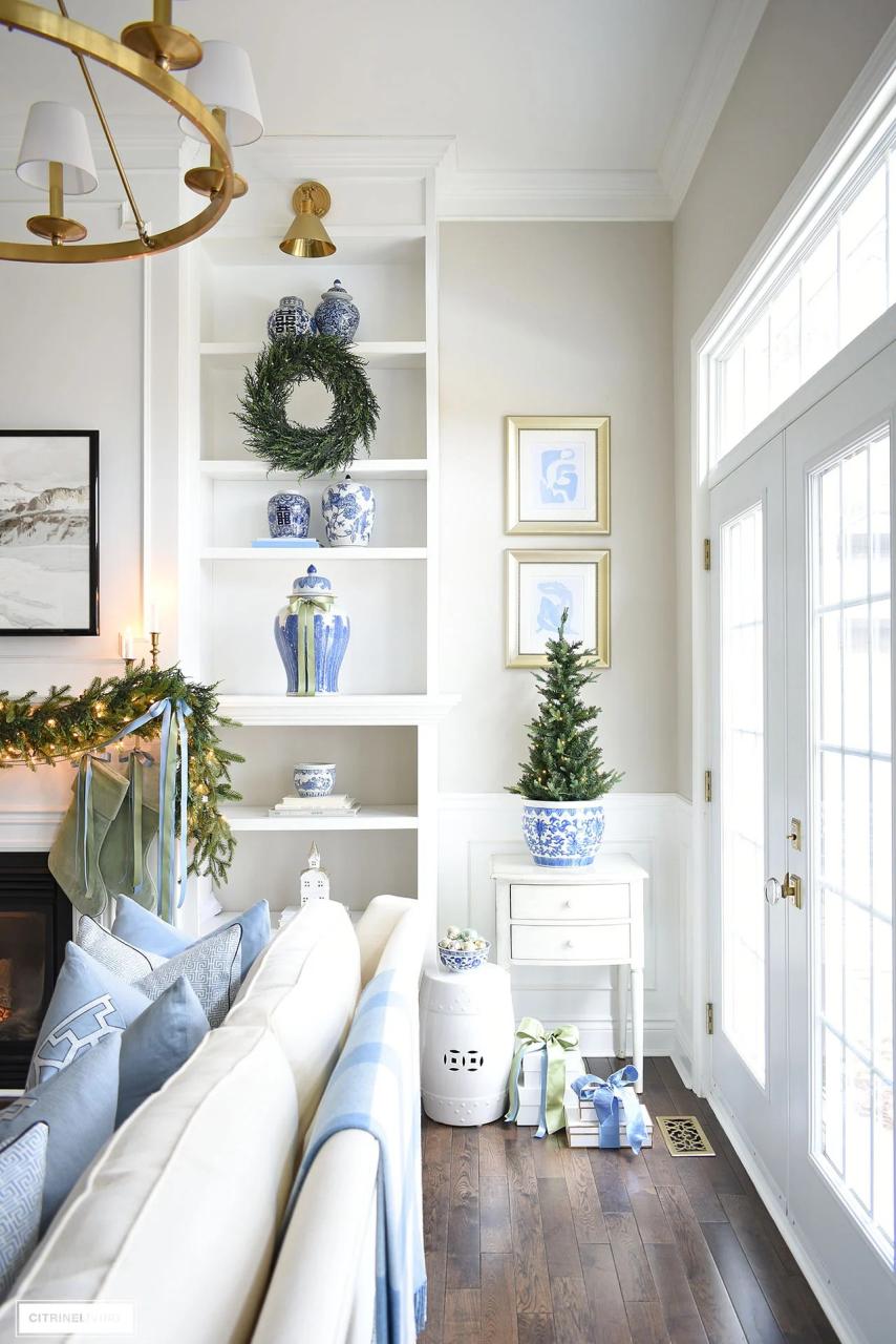 green blue christmas decor Blue and Green Christmas Decor in our Living Room CitrineLiving