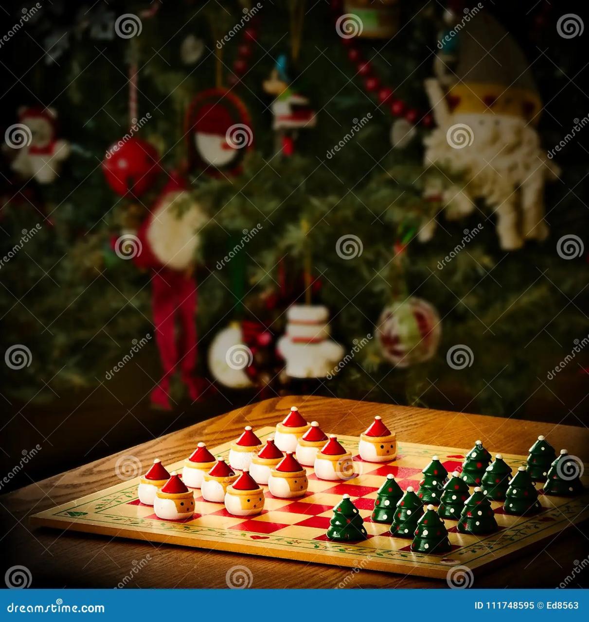 christmas decorations checkers sale Christmas Holiday Checker Board Game and Tree Decorations Stock Image