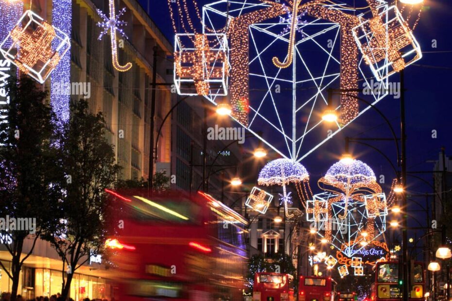 christmas decorations for sale london Colourful Christmas Decorations in Oxford Street London. UK Stock Photo