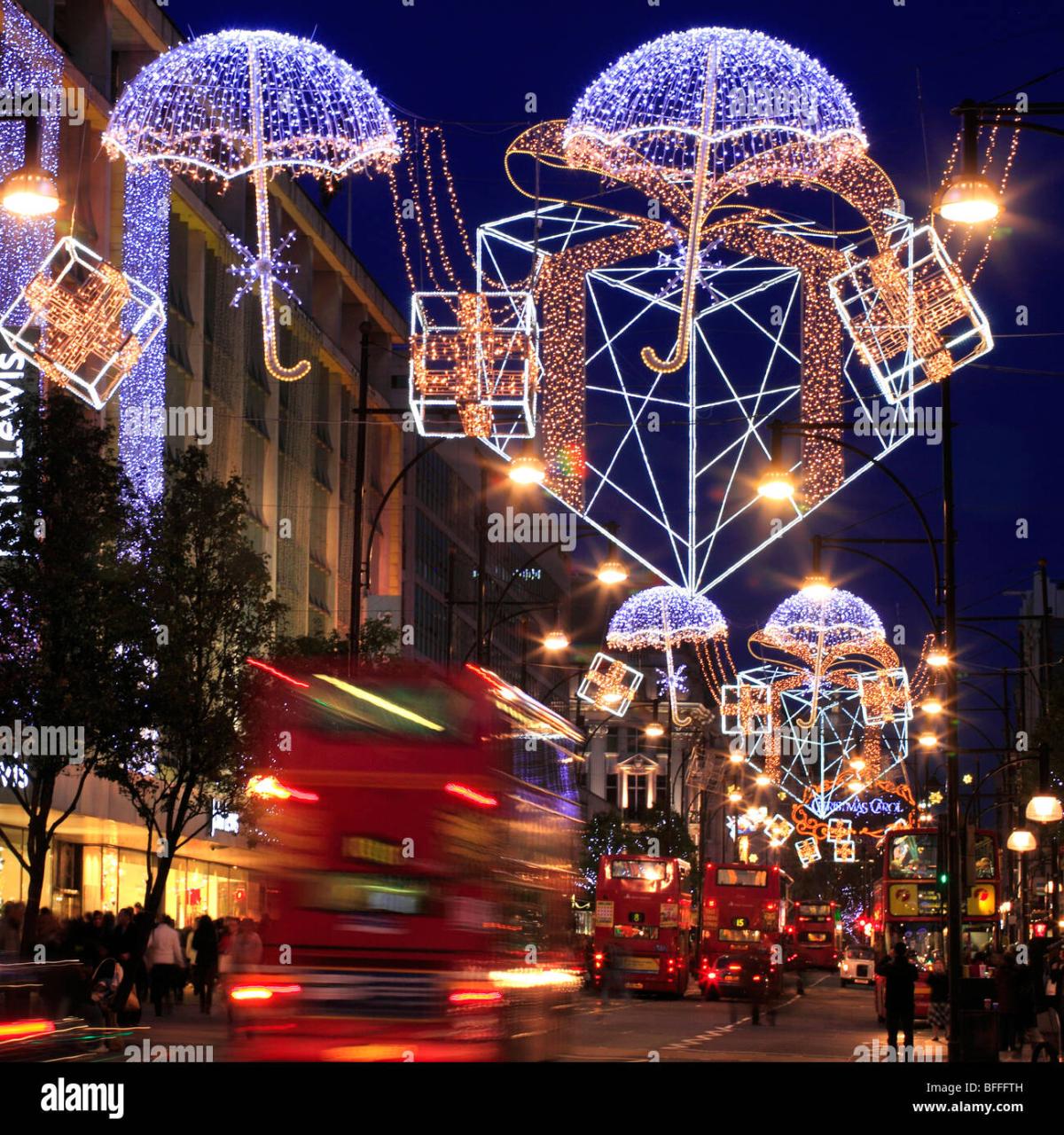 christmas decorations for sale london Colourful Christmas Decorations in Oxford Street London. UK Stock Photo