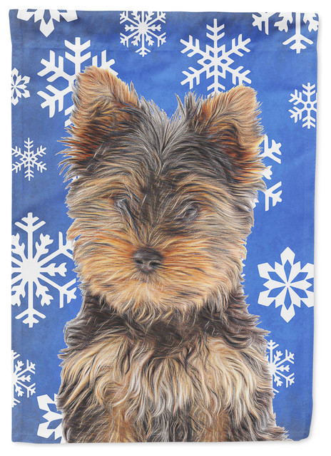 yorkie christmas decorations outdoor Winter Snowflakes Holiday Yorkie Puppy / Yorkshire Terrier Flag Garden