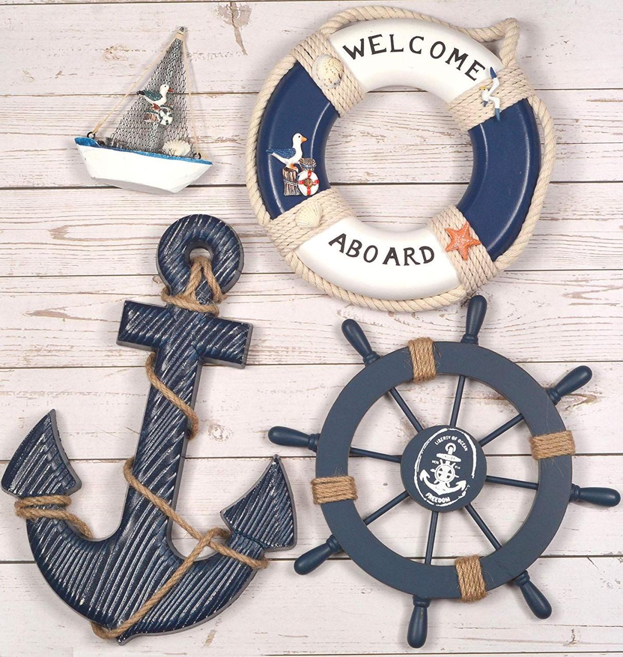 nautical christmas decorations outdoor WOODEN NAUTICAL LIGHTHOUSE ANCHOR WALL HANGING ORNAMENT, BEACH WOODEN