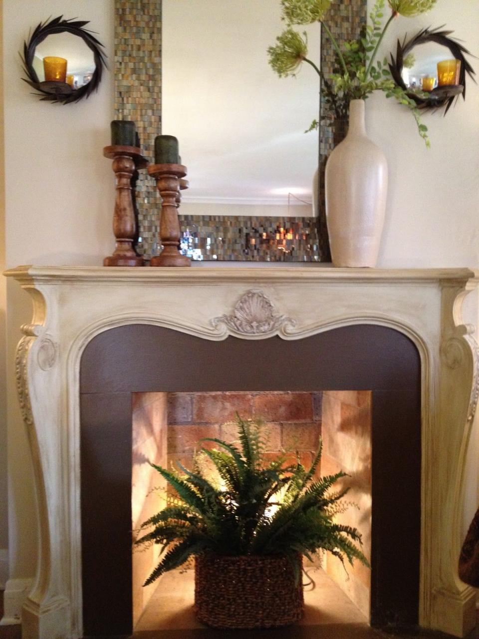 christmas decor without fireplace Empty Fireplace Ideas with Mirror and Plant Decor