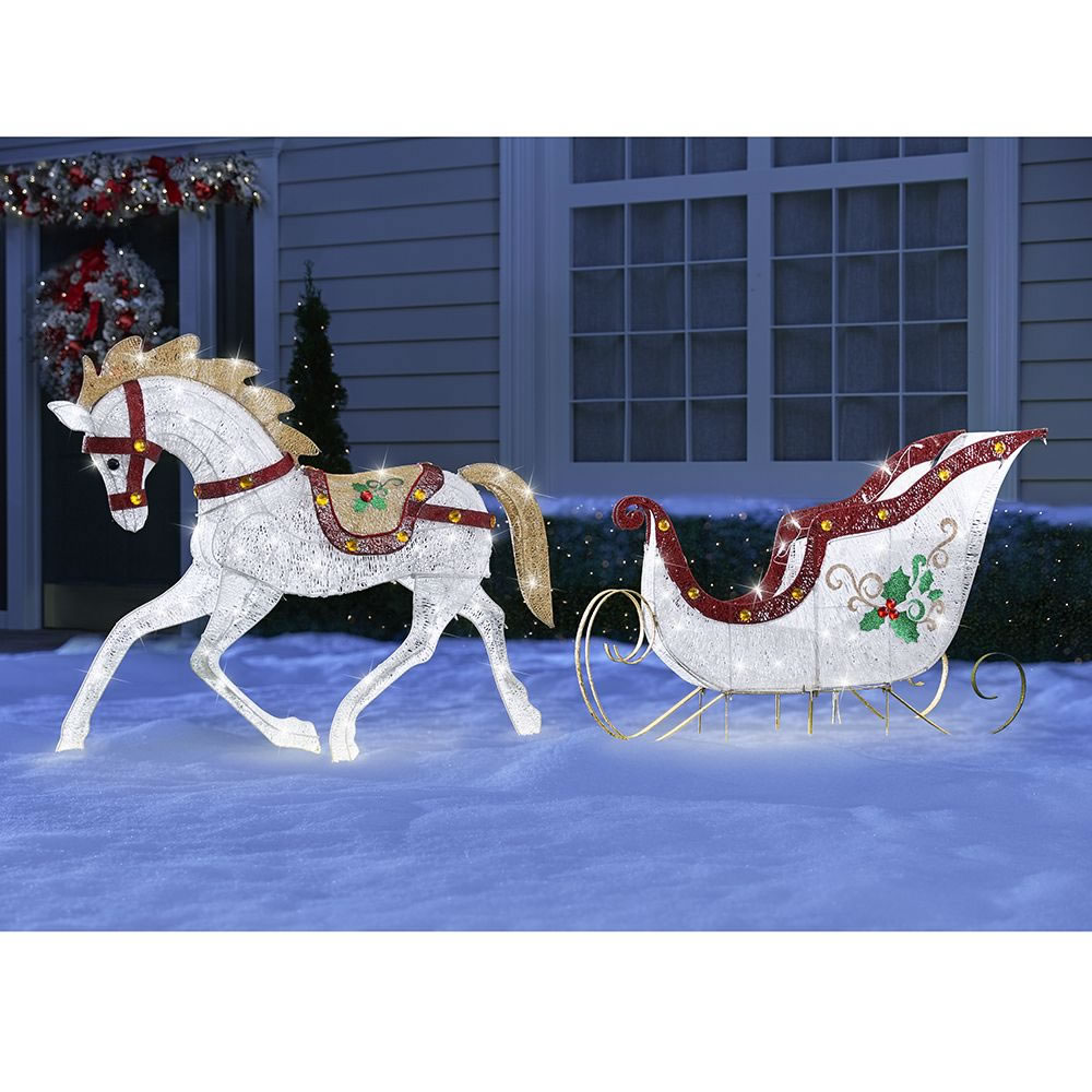 christmas outdoor decorations horse The Twinkling Lawn Sculptures Hammacher Schlemmer Outdoor holiday