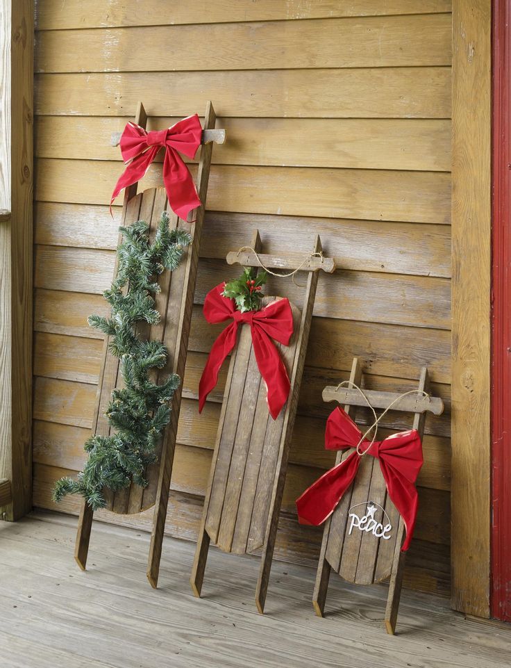 christmas sled decor outdoor Decorative wooden sled, farmhouse holiday decor, Christmas porch decor