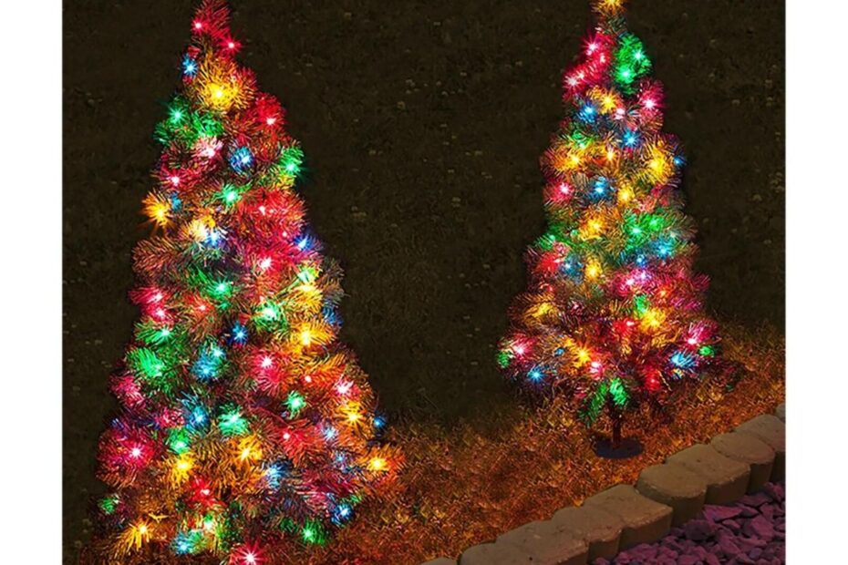 battery powered christmas decor outdoors 2 Pack 3 ft. Tall MultiColored LED Lighted Pathway Christmas Trees