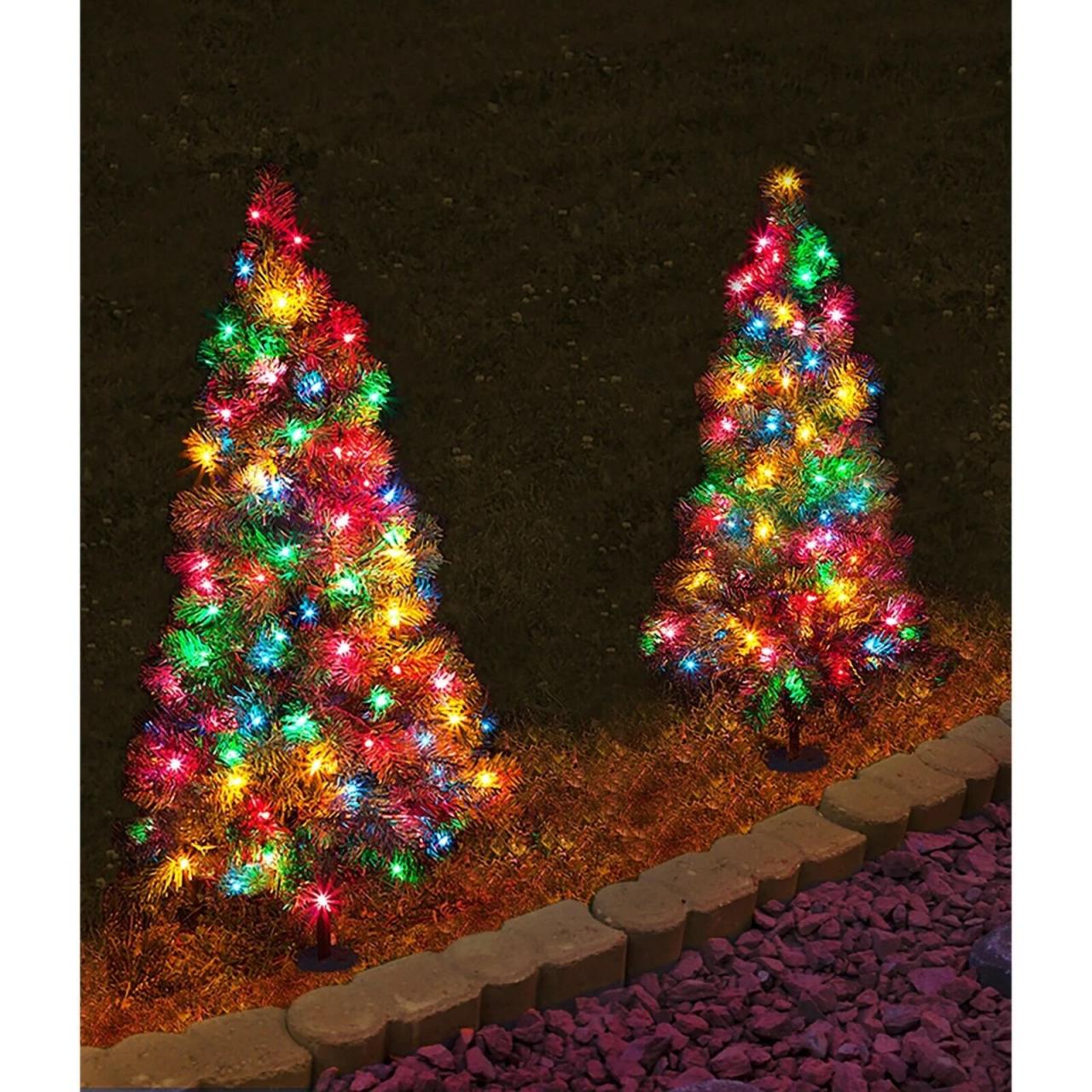 battery powered christmas decor outdoors 2 Pack 3 ft. Tall MultiColored LED Lighted Pathway Christmas Trees