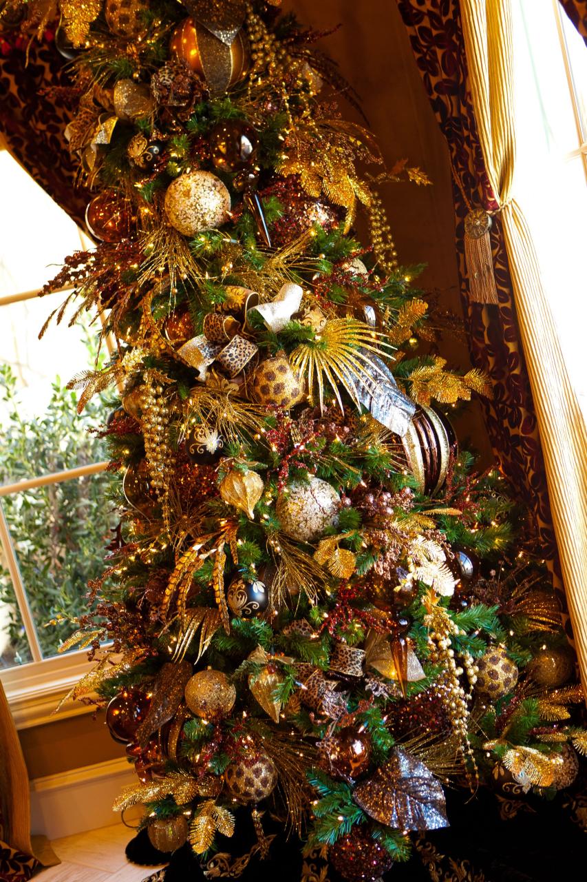 green and brown christmas decor Browns and Golds Christmas Tree Warm Toned Christmas Decor Cheetah