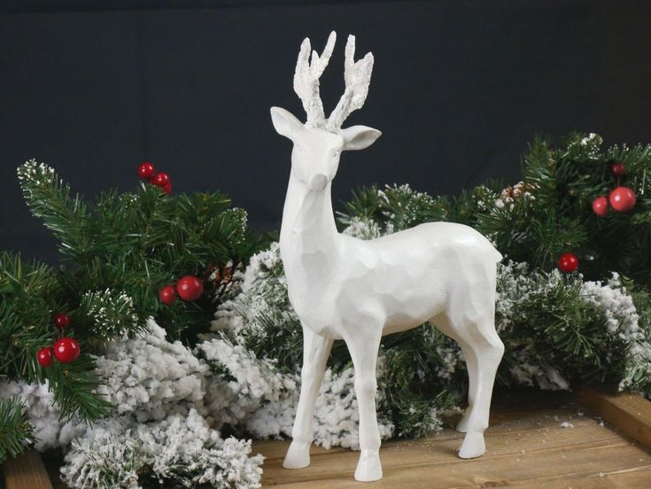 white deer christmas decor Large Standing Reindeer Stag Ornament White Christmas Decoration Shabby