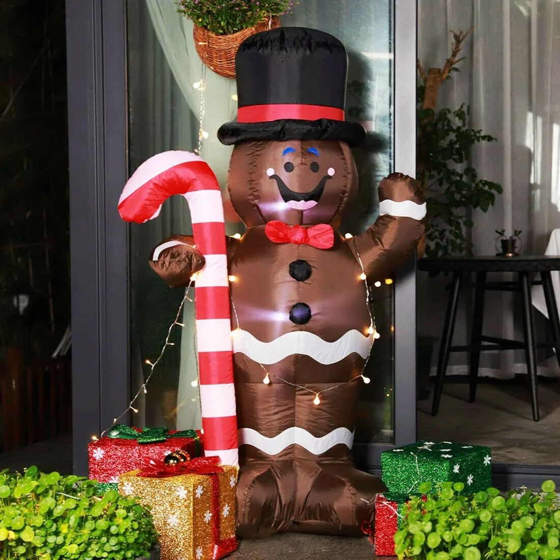 christmas decorations outdoor blow ups 5ft Height Christmas Inflatable LED Lighted Gingerbread Man with Candy