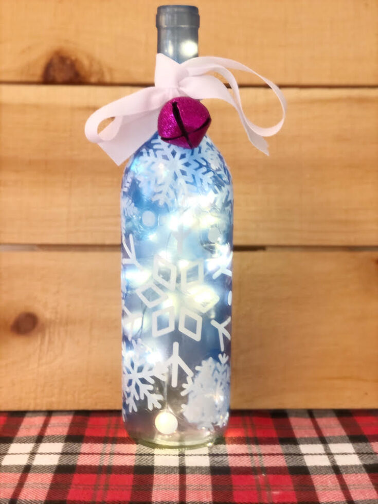 wine bottle christmas decor Lighted Snowflake Wine Bottle (DIY Christmas Gift)