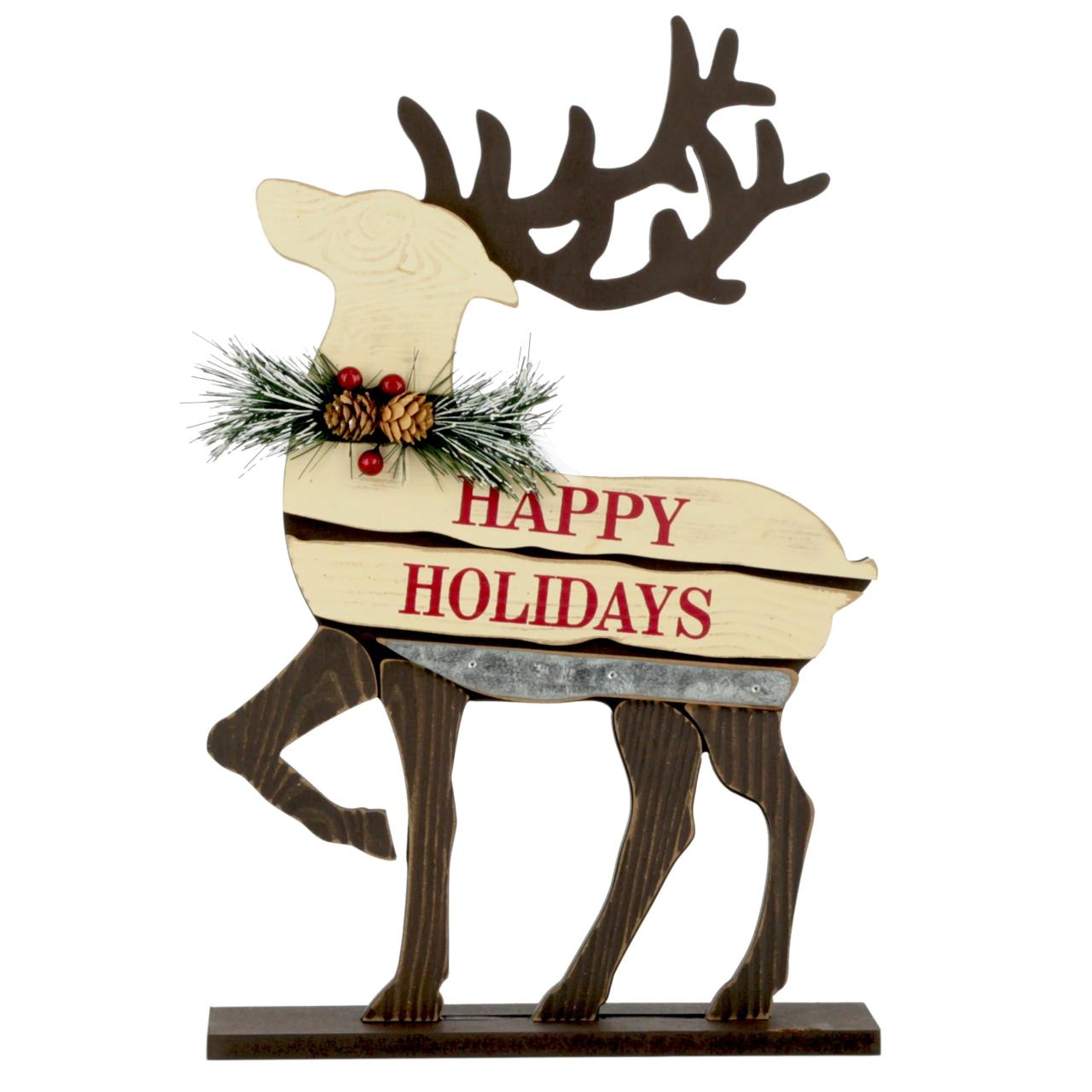 christmas reindeer tabletop decor Holiday Time Christmas Wooden Reindeer Tabletop Decor, Happy Holidays