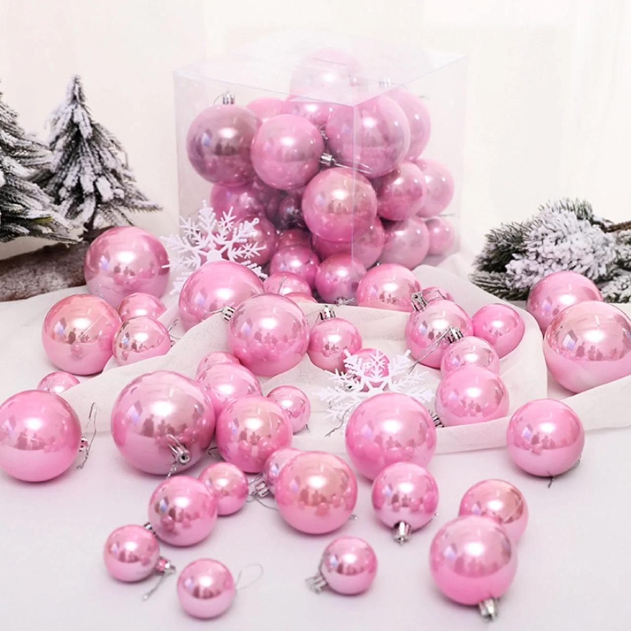 candy land christmas tree decor Pastel Christmas Ball Ornaments Set, 37 Pcs Macaron Pink Candy Land