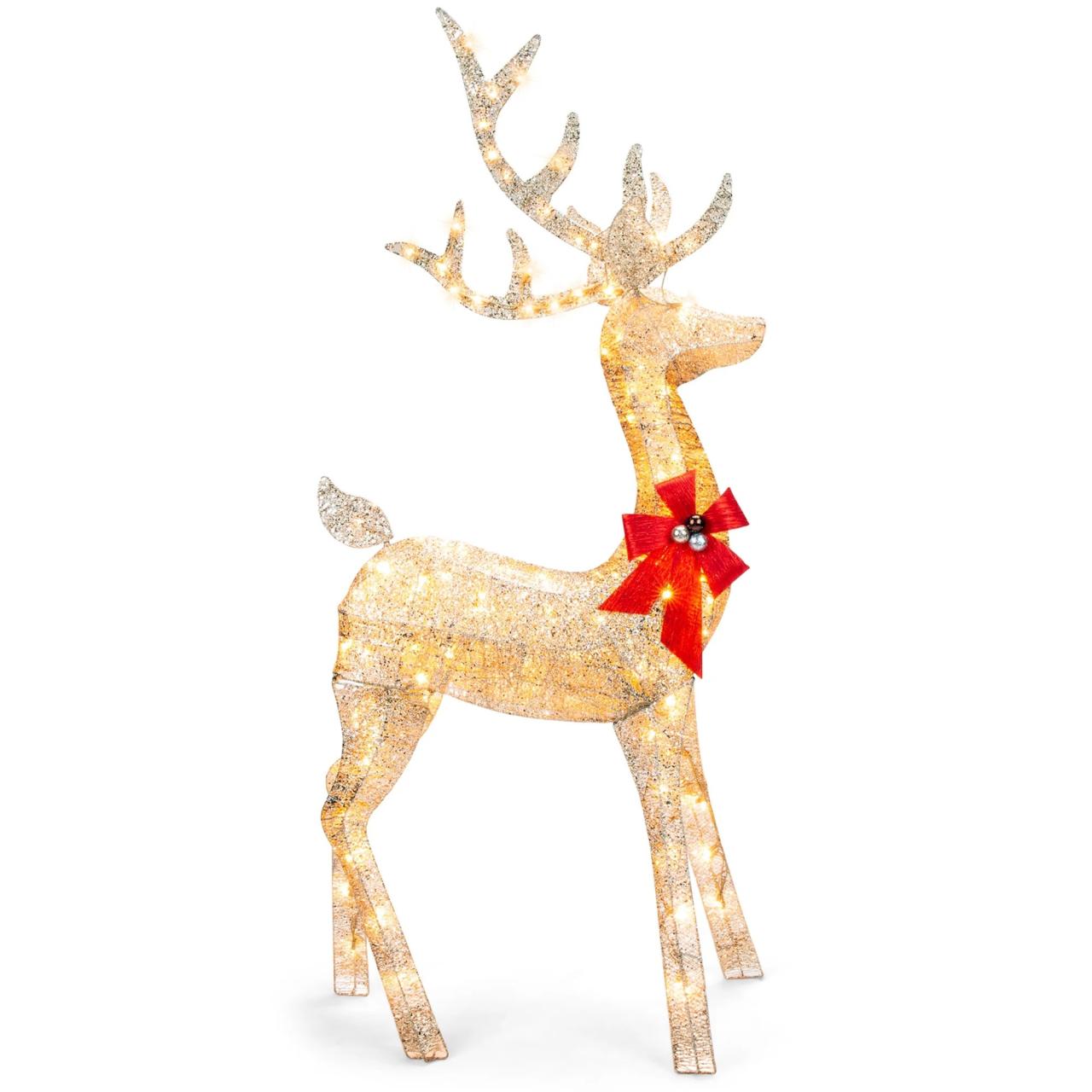 glitter deer christmas decor Best Choice Products 5ft 3D PreLit Gold Glitter Christmas Reindeer