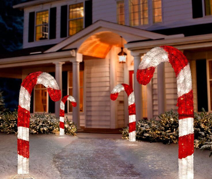 christmas canes outdoor decor Tis Your Season 4 Ft Lighted 3D Tinsel Candy Cane Outdoor Christmas