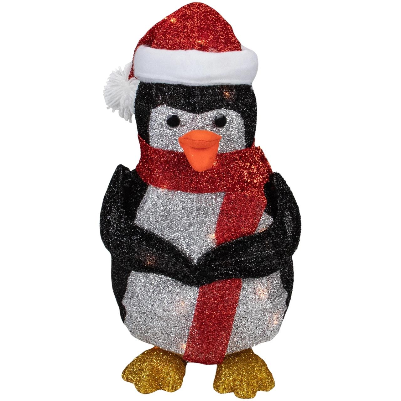 christmas decorations outdoor penguin 19.5" White and Red Lighted Penguin with Santa Hat Outdoor Christmas