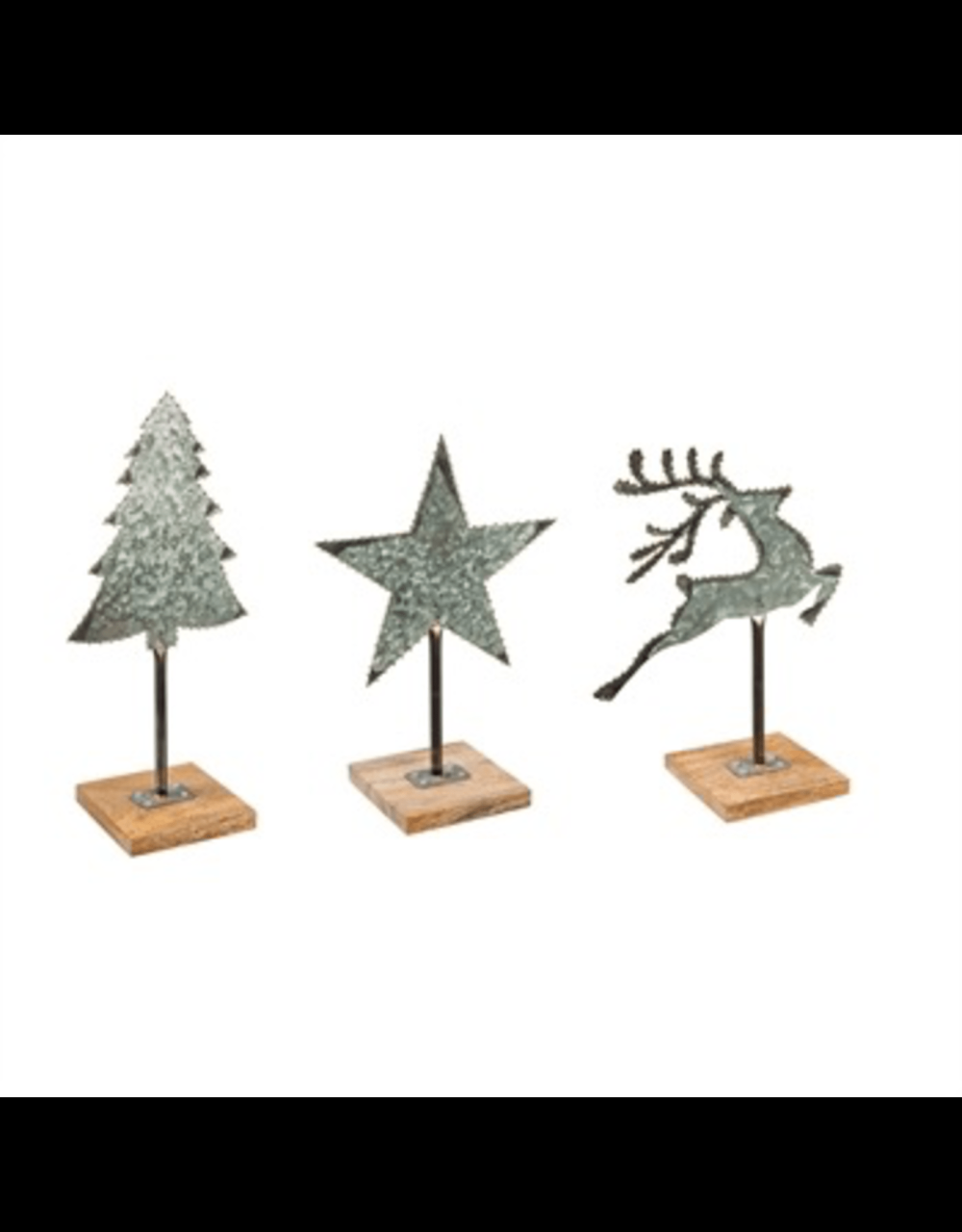 metal christmas decorations indoor Galvanized Metal Christmas Tabletop Decor with Wood Base Miche