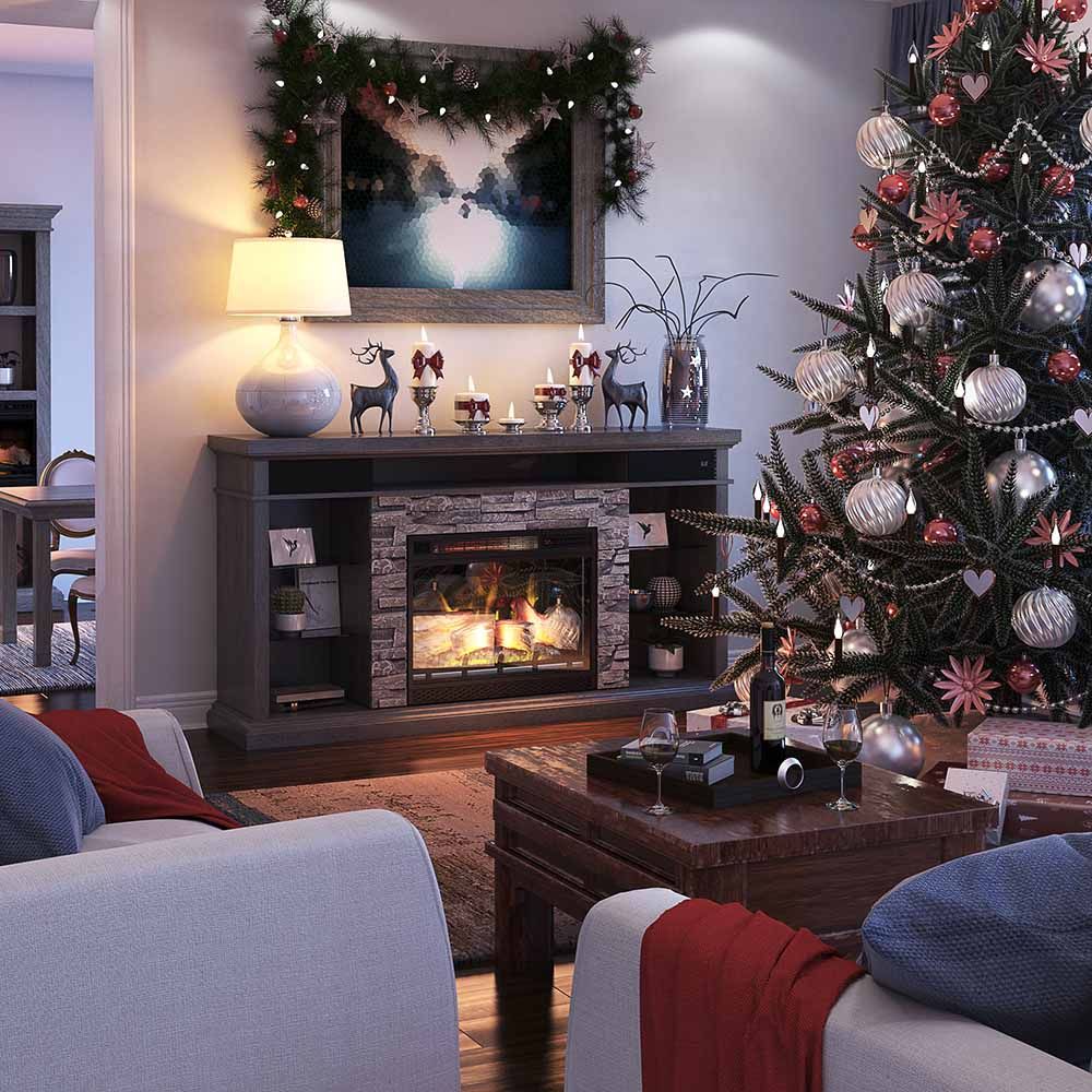 fireplace tv stand christmas decor Christmas Fireplace Decor With Tv HomeDecorish