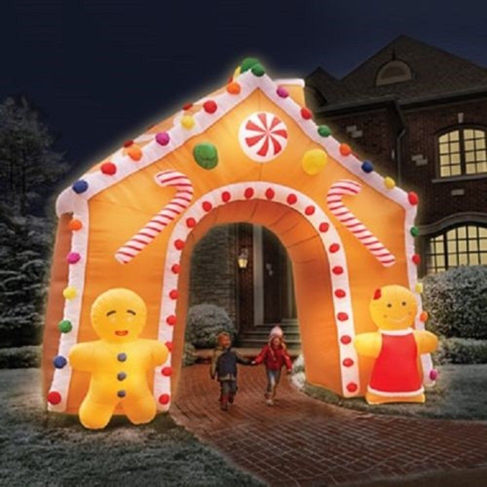 christmas outdoor decorations gingerbread house AmazonSmile CHRISTMAS INFLATABLE GIANT 15' LED Gingerbread House