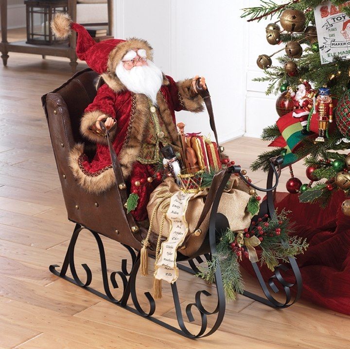 oversized indoor christmas decorations Raz 29" Large Santa in Sleigh Christmas Figure 3510557 Christmas