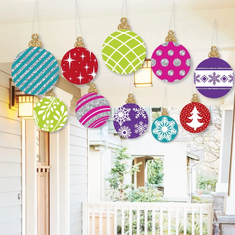 outdoor hanging christmas decor Hanging Colorful Ornaments Outdoor Holiday and Christmas Hanging