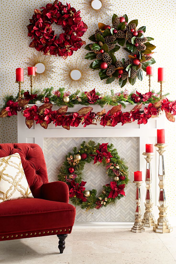 christmas decor without fireplace What’s Christmas without a wreath or two—or three? It’s the traditional