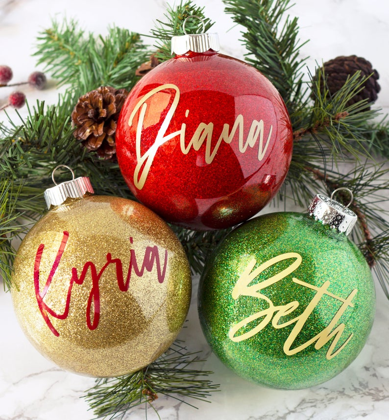 christmas ornament name ideas Personalized name ornament, custom glitter ornament. Gift for family or