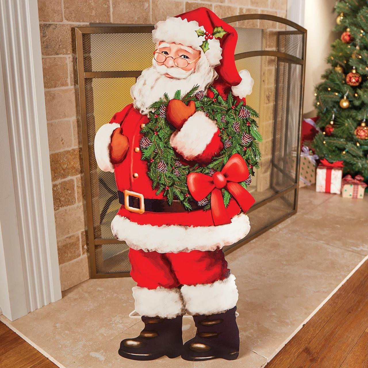 christmas decor santa claus Collections Etc Decorative Standing Santa Claus and Evergreen Wreath