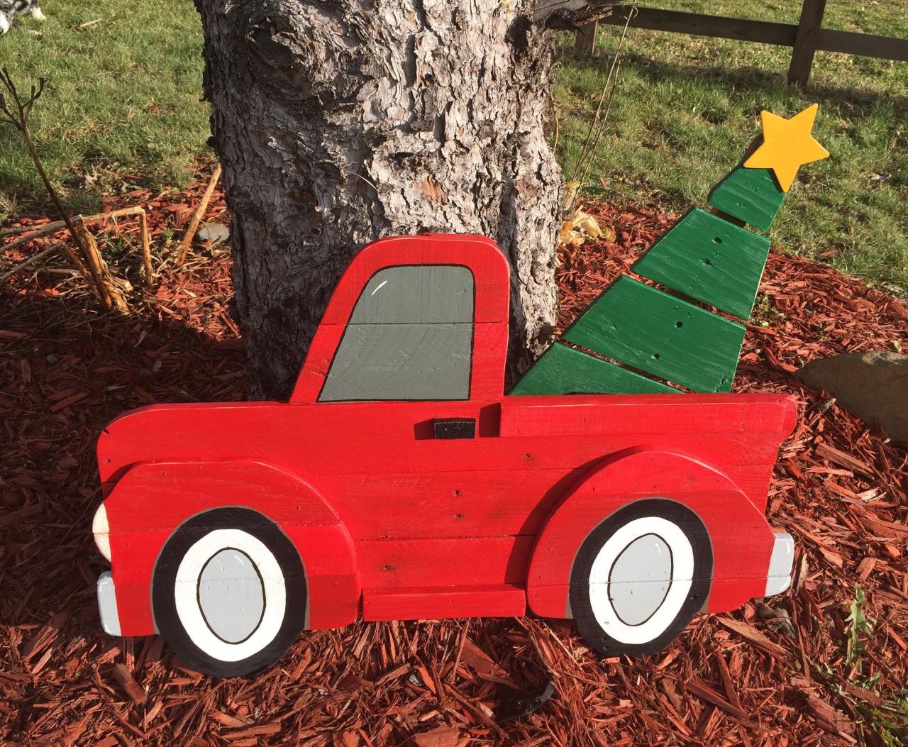 christmas tree truck decor This Vintage Red Christmas Truck is bringing home the Christmas Tree