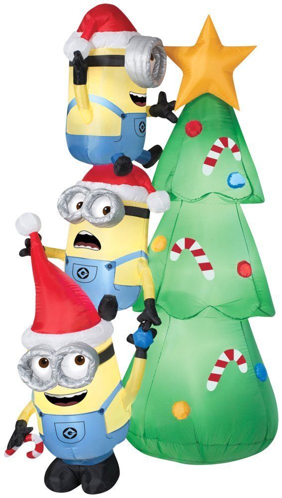 minion christmas decorations outdoor Holiday Yard Decor! Airblown Minions Decorating A Christmas Tree 6