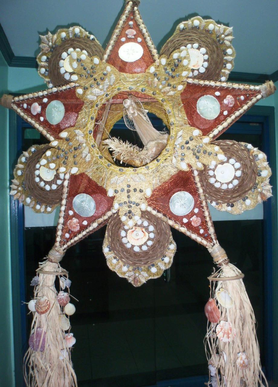 christmas decor ideas indigenous materials Christmas lantern (Parol) made of abaca, shells, bamboo, rope, and