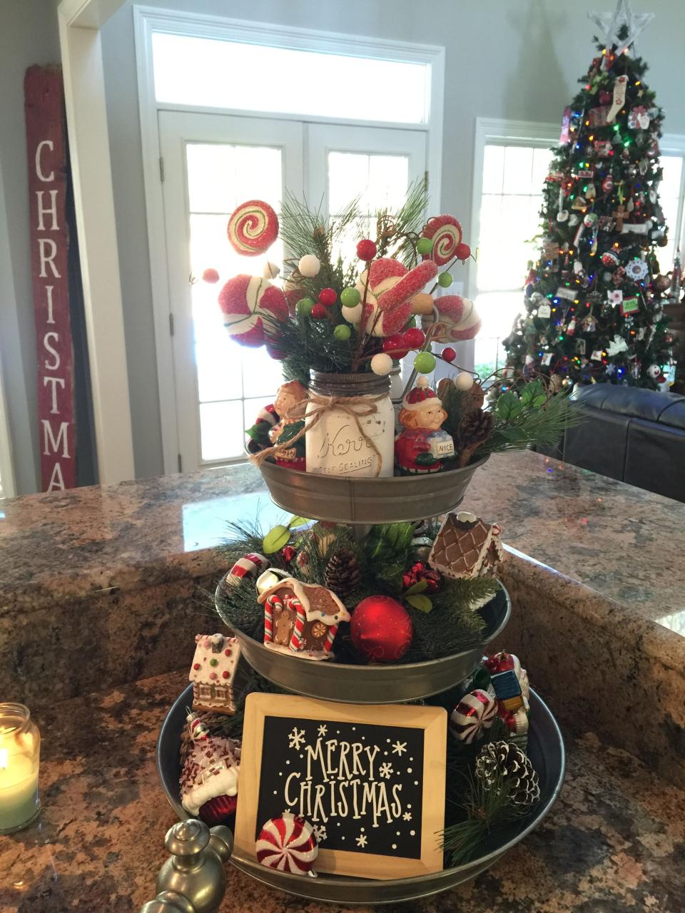 3 tier tray christmas decor ideas Galvanized three tier tray. Christmas. Gingerbread Christmas