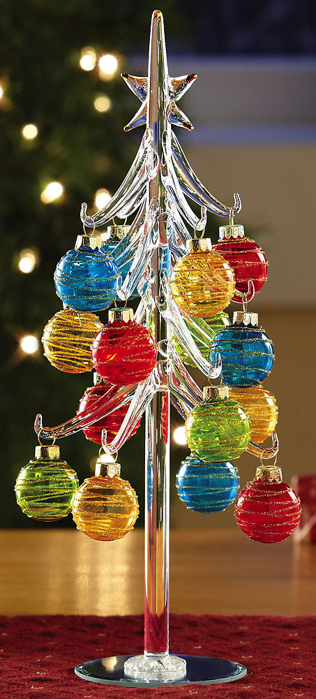 glass christmas tree decor Festive Glass Chrismas Tree With Ornaments Tabletop Decoration