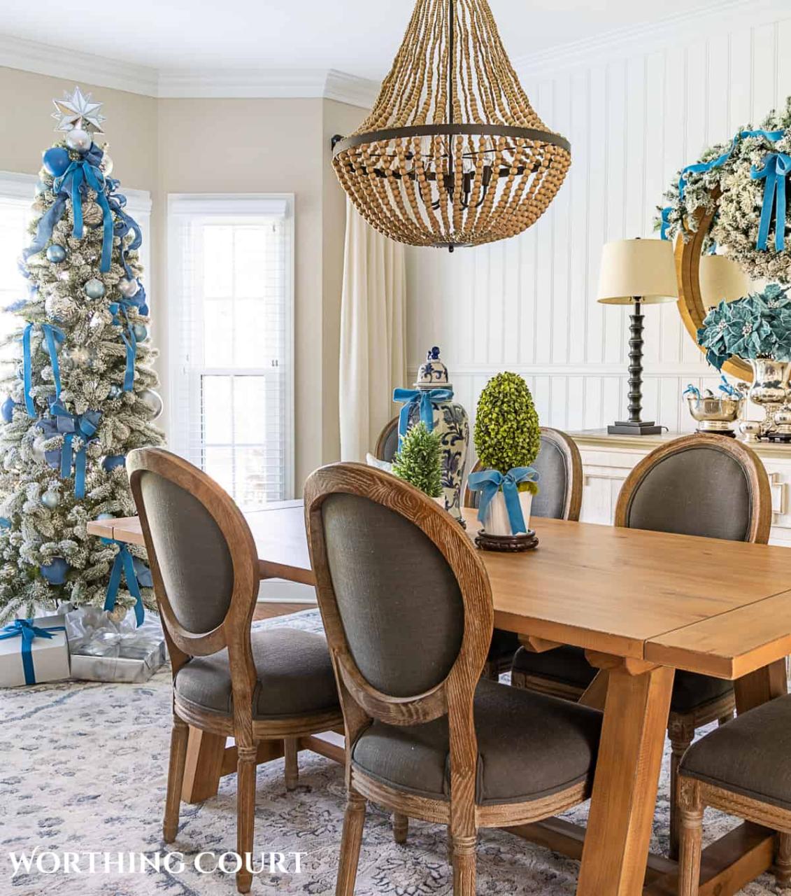 blue silver christmas decor Elegant French Blue And Silver Dining Room Christmas Decor