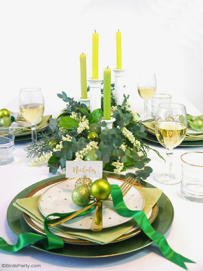 christmas decor green and gold Green & Gold Christmas Holiday Tablescape Party Ideas Party