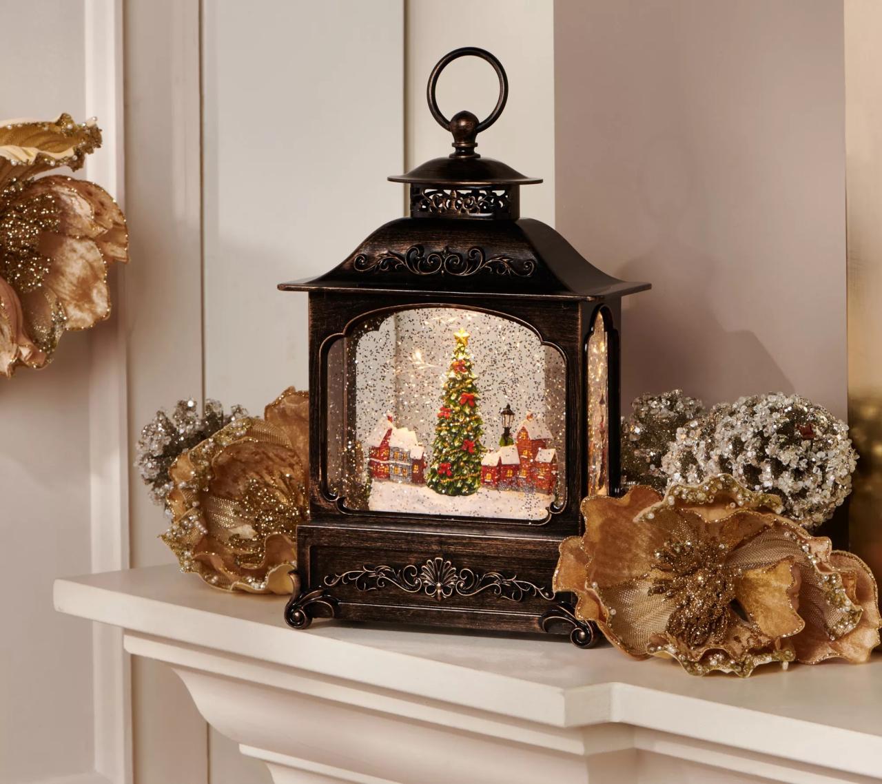 qvc outdoor christmas decorations sale 12" Illuminated Glitter Lantern with Holiday Scene by Valerie