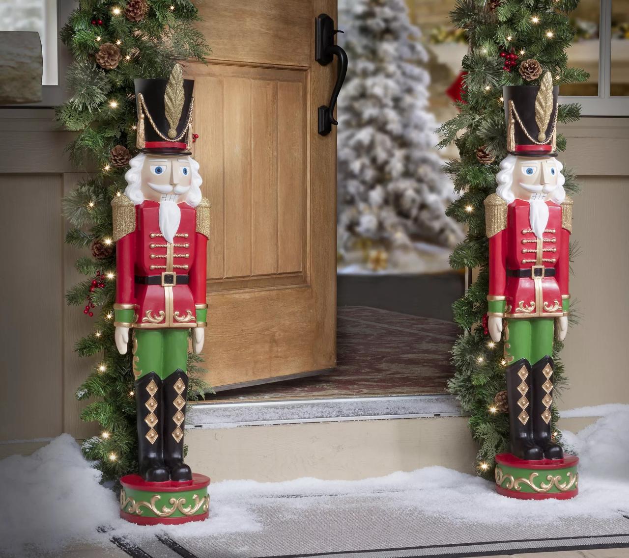 qvc outdoor christmas decorations sale Haute Decor 37" Indoor/Outdoor Red & Green Holiday Nutcracker