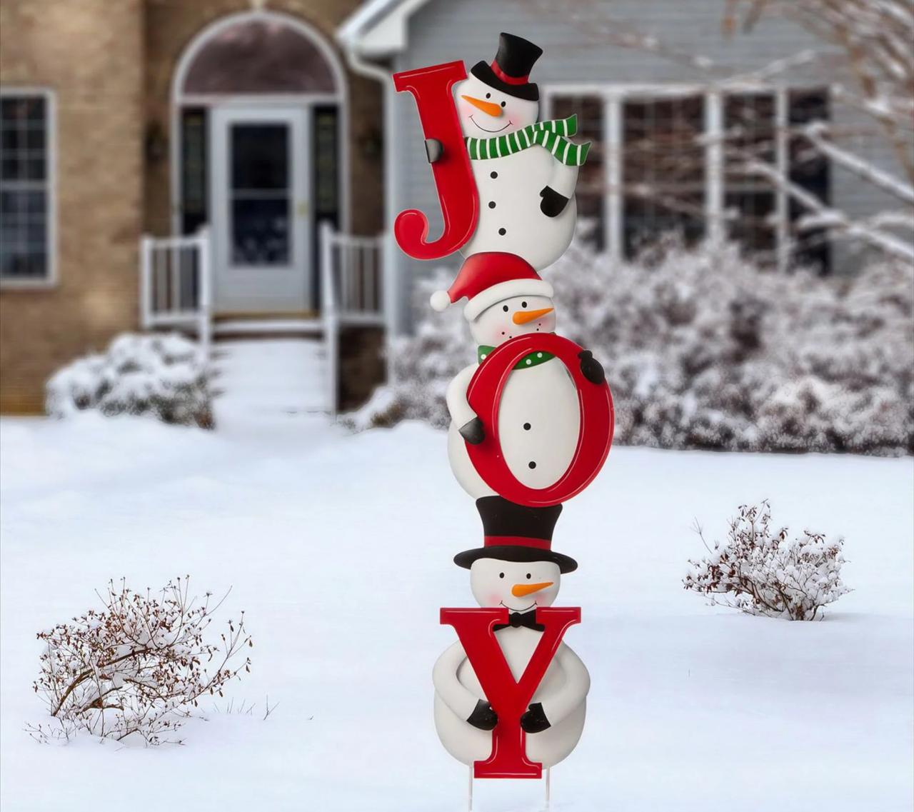 qvc outdoor christmas decorations sale Glitzhome JOY Christmas Snowmen Trio Yard Stakeor Wall Decor