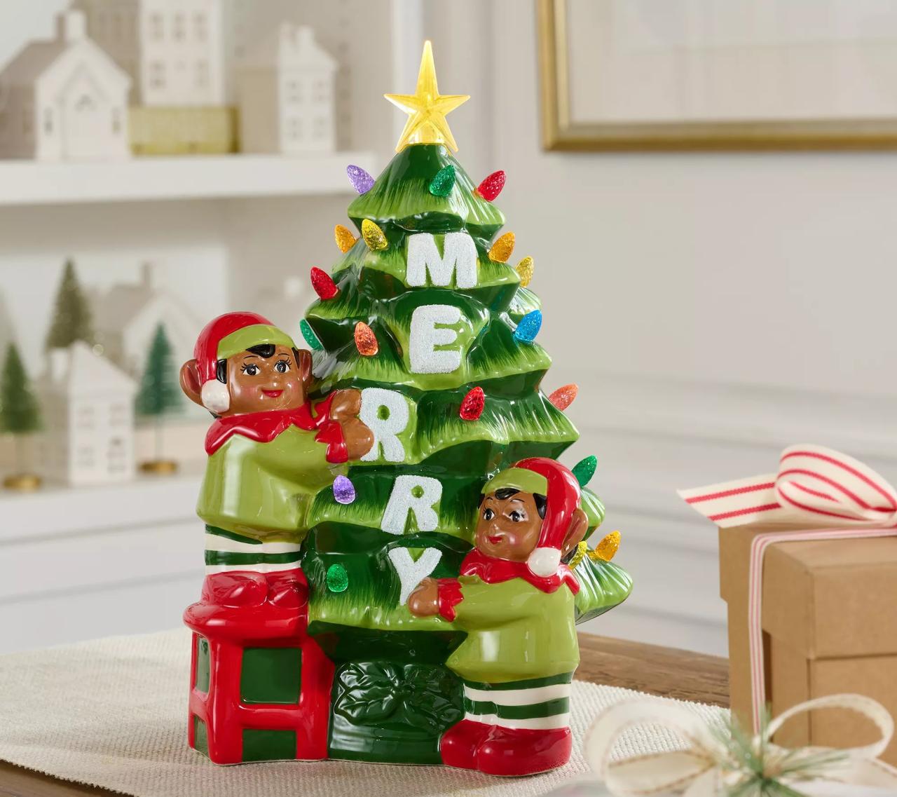 qvc indoor christmas decorations Mr. Christmas 12" Ceramic Tree & Climbing Character