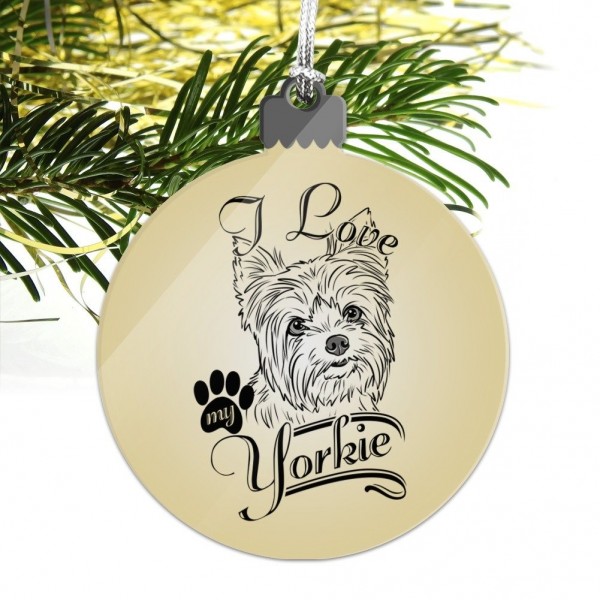 yorkie christmas decorations outdoor I Love My Yorkie Yorkshire Terrier Acrylic Christmas Tree Holiday