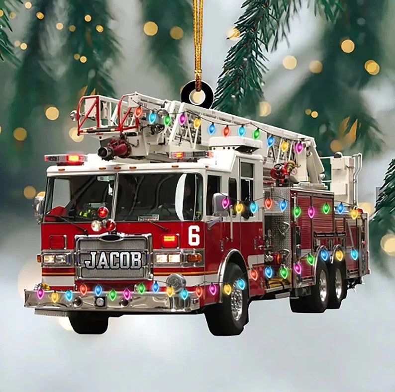 christmas fire truck decor Personalized Fire Truck Ornament, Christmas Ornament, Personalized