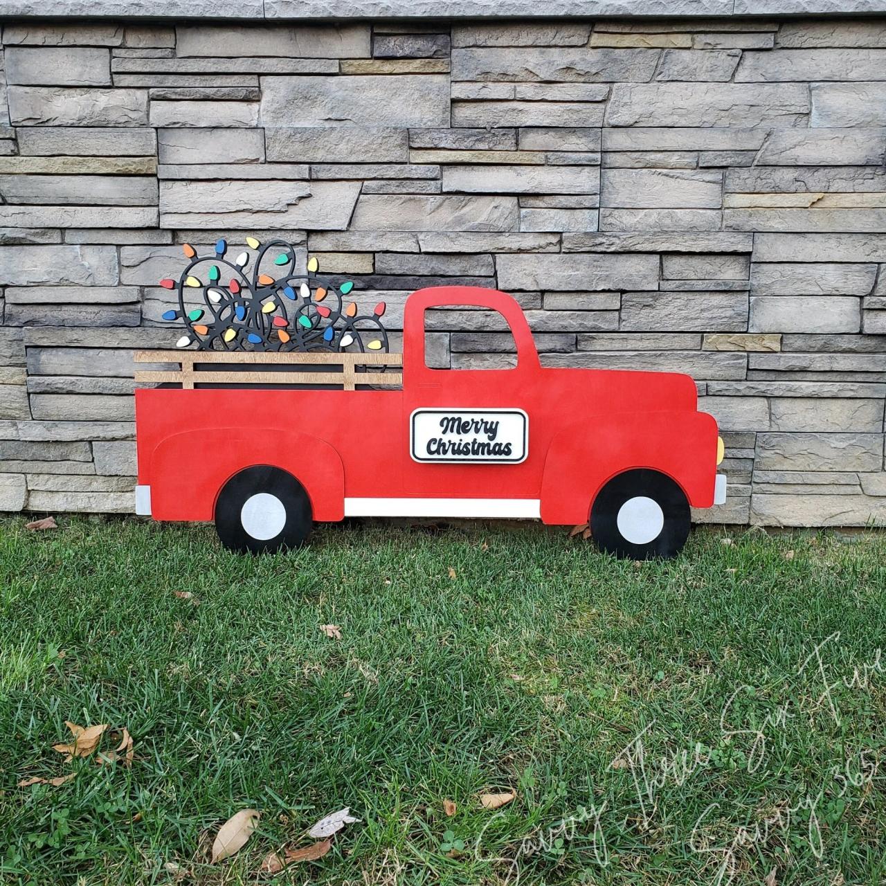 red truck christmas decor outdoor Little Red Truck Outdoor Christmas Decor Interchangeable Etsy