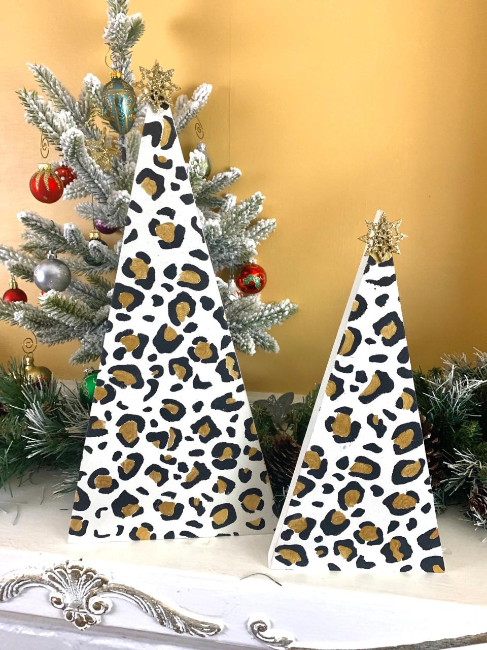 leopard print christmas decor Leopard Print Wood Christmas Trees Christmas Table Decor Etsy