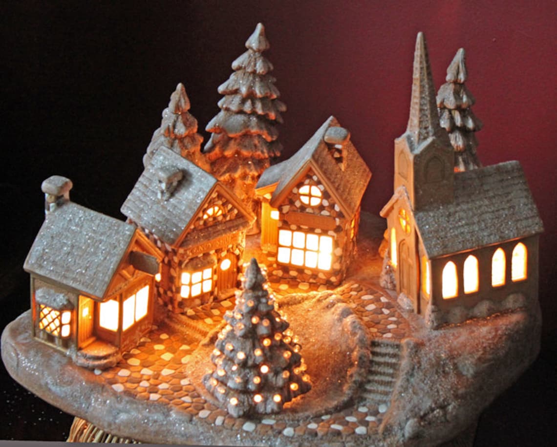 christmas decor village set Christmas Village Set. Lit Ceramic Christmas Decoration. Base Etsy