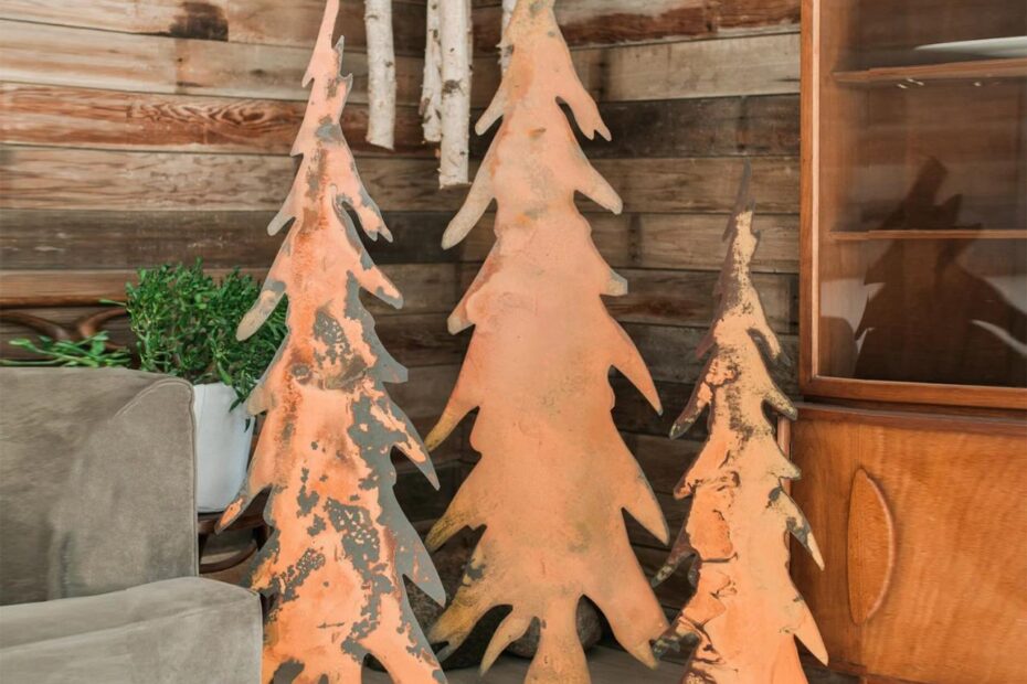 metal christmas tree decor Metal Tree Christmas Decorations Modern Rustic Outdoor Etsy