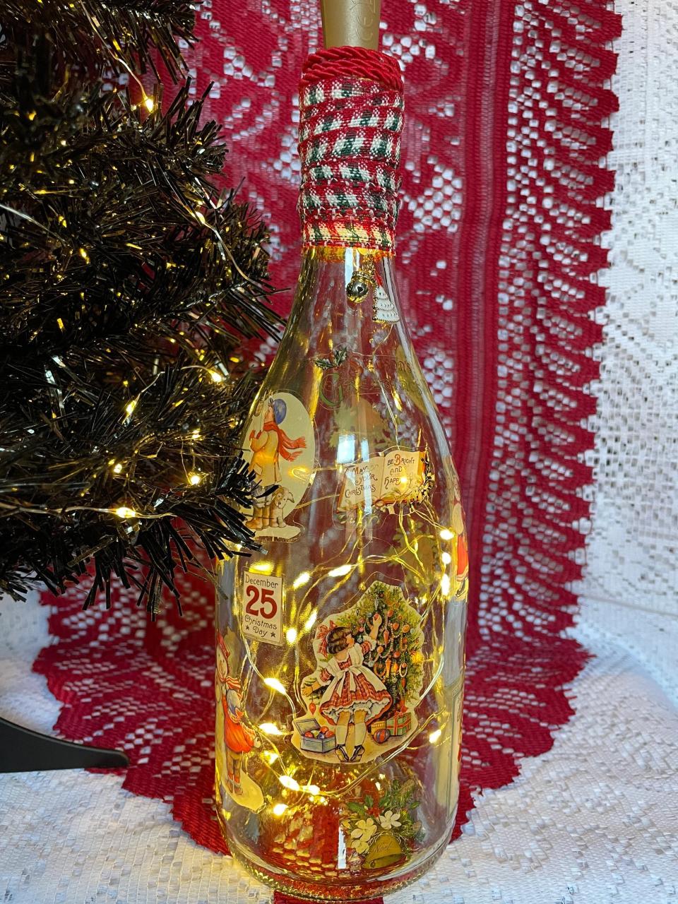 wine bottle christmas decor Christmas Wine Bottle Holiday Centerpiece Decorations Lighted Crafts Etsy